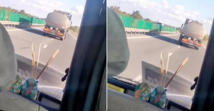 Scene șocante pe Autostrada A2: Un ucrainean rupt de beat conduce o cisternă de motorină în zigzag