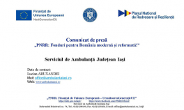 PNRR: Serviciul de Ambulanță Județean Iași a depus proiectul ”Realizarea sistemului de eHealth și telemedicină Investiția specifică: I3.2 - Digitalizarea instituțiilor cu atribuții în domeniul sanitar aflate în subordinea MS” 