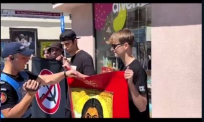 A început dictatura? Jandarmeria a amendat un tânăr care ținea o icoană, pe trotuar, în timpul marșului LGBT de la Cluj