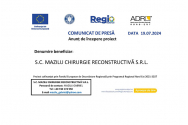 SC MAZILU CHIRURGIE RECONSTRUCTIVĂ SRL – Anunț de începere proiect: Modernizarea și diversificarea activității S.C. MAZILU CHIRURGIE RECONSTRUCTIVĂ S.R.L. prin dotarea cu noi echipamente moderne și performante