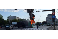 Accident la Țesătura. Un camion a luat foc