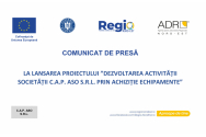 C.A.P. ASO S.R.L., Pașcani derulează, începând cu data de 29 iulie 2024, proiectul „DEZVOLTAREA ACTIVITĂȚII SOCIETĂȚII C.A.P. ASO S.R.L. PRIN ACHIZIȚIE ECHIPAMENTE”, cod SMIS 317487