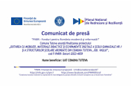 PNRR: Comuna Tutova anunta finalizarea proiectului ”Dotarea cu mobiler, materiale didactice și echipamente digitale a Școlii Gimnaziale nr. 1 și a structurilor școlare arondate din comuna Tutova, jud. VASLUI” 