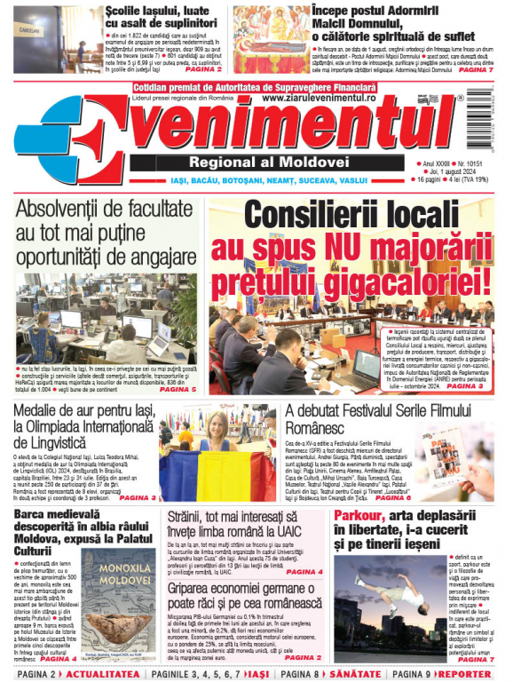 Prima pagină | Evenimentul, 01 august 2024