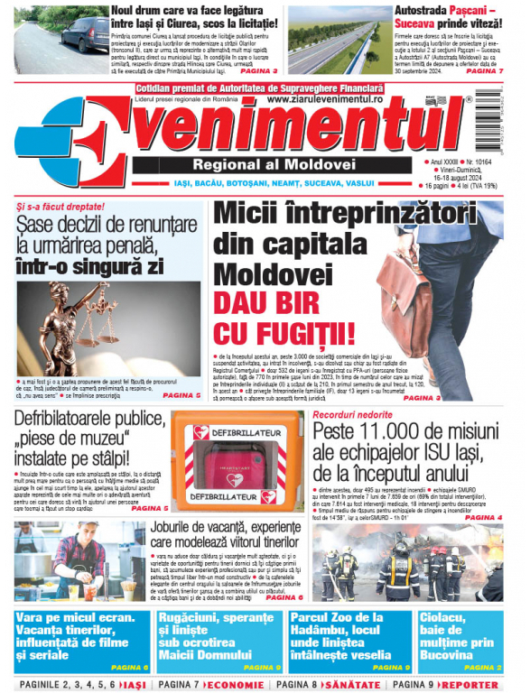 Prima pagină | Evenimentul, 16 august 2024