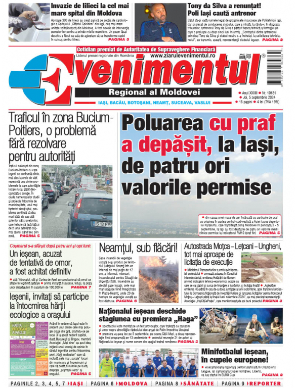 Prima pagină | Evenimentul 05 septembrie 2024