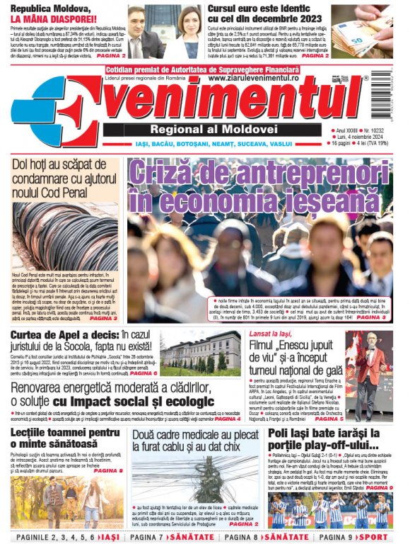 Prima pagină | Evenimentul 04 noiembrie 2024