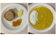 Parizer cu mamaligă și un boț cu mămăligă și brânză, micul dejun la Spitalul din Baia Mare. Alocația de hrană va crește cu 5 lei