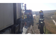 Un autocamion a luat foc pe Autostrada Transilvania: traficul rutier este blocat