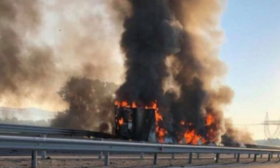 Un camion a luat foc pe Autostrada Pitești-București. Traficul este blocat!