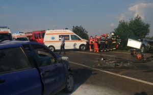 Accident pe DN2 la intrare în Urziceni cu doi răniți, trafic restricționat pe drumul care leagă Bucureștiul de Moldova